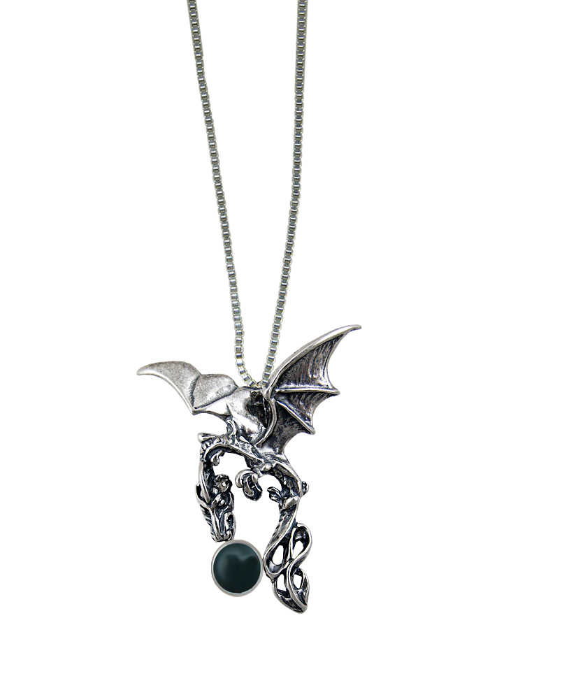 Sterling Silver Dark Sky Dragon Pendant With Bloodstone